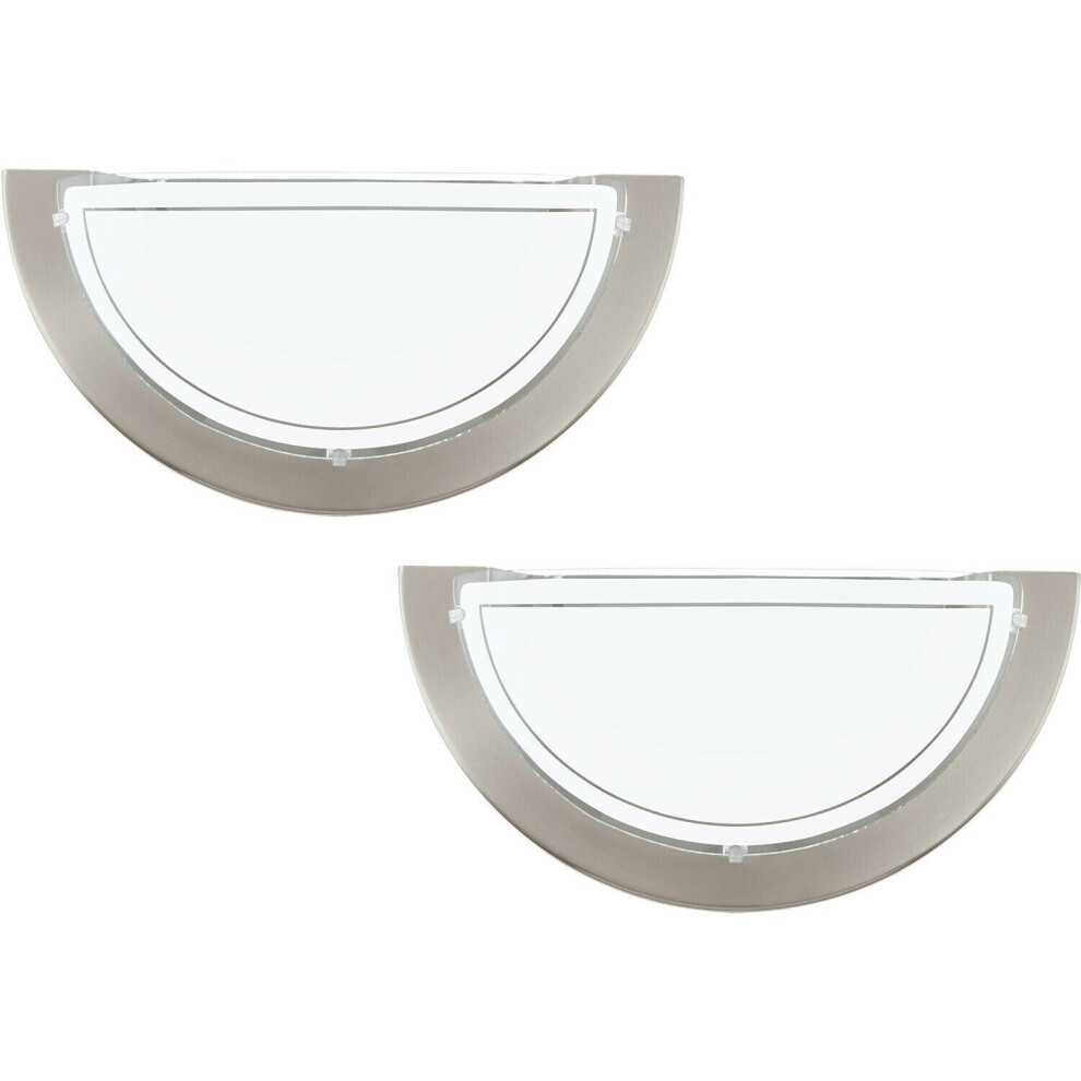 Loops 2 Pack Wall Light Colour Satin Nickel Shade White Clear Glass Painted E27 1X60w