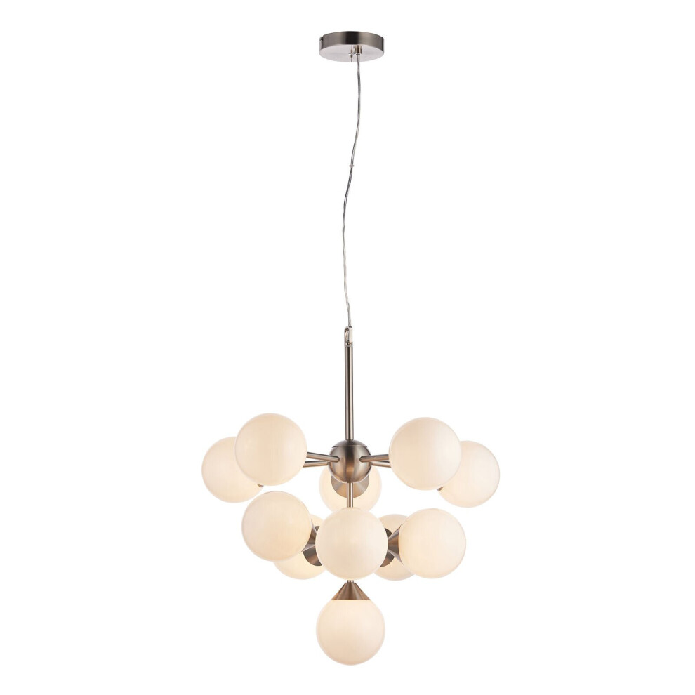 Ceiling Pendant Light Satin Nickel Plate & Gloss White Glass 11 x 18W G9