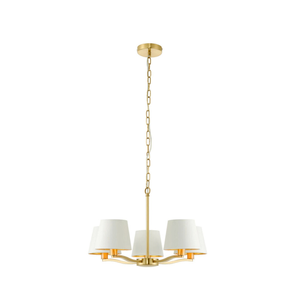 Loops Ceiling Pendant Light Satin Brass Plate & Vintage White Fabric 5 X 40W E14
