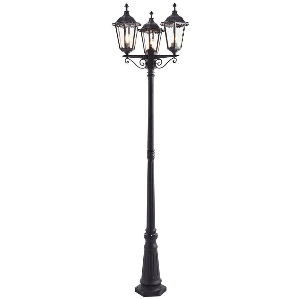 Outdoor Lantern Lamp Post Matt Black & Glass 2.3m Tall 3 Light Garden Bollard