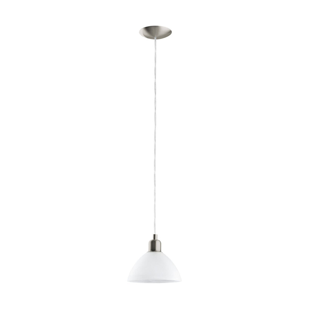 Pendant Light Colour Satin Nickel Shade White Glass Alabaster Bulb E27 1x60W