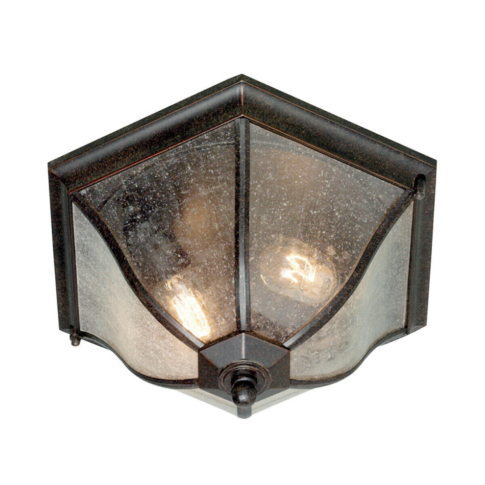 Outdoor IP44 2 Bulb Flush Light Low Ceiling Weathered Bronze LED E27 60W