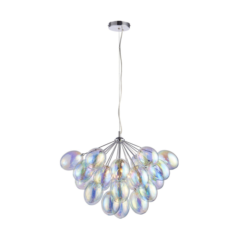 Ceiling Pendant Light Chrome Plate & Iridescent Glass 6 x 28W G9 Dimmable