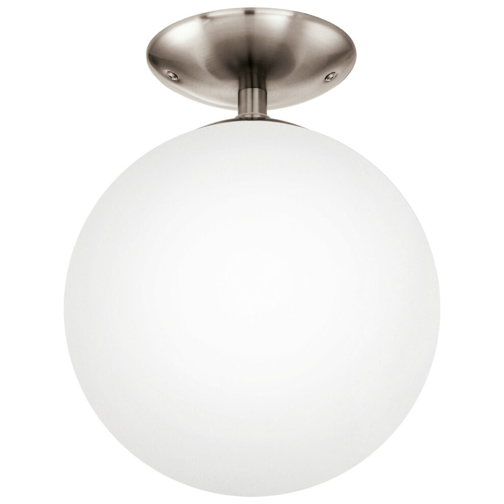Loops Flush Ceiling Satin Nickel Shade Glass Opal Matt Bulb E27 1X60w Light/White