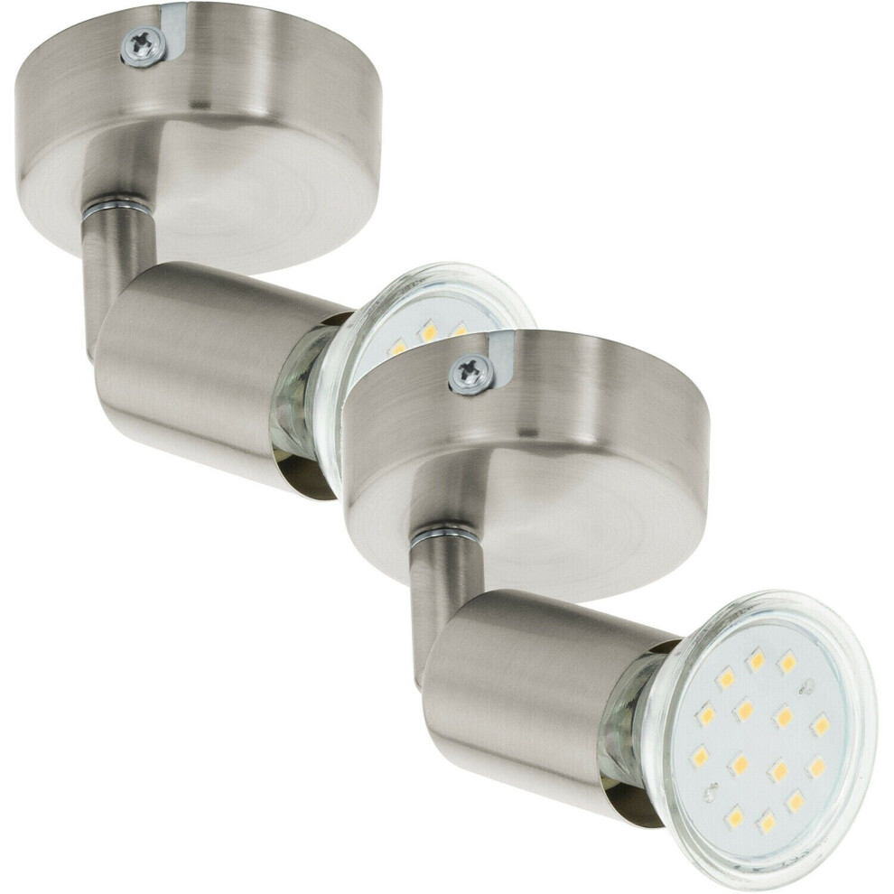 Loops 2 Pack Wall 1 Spot Light Colour Satin Nickel Steel Shade Gu10 1X3w Included