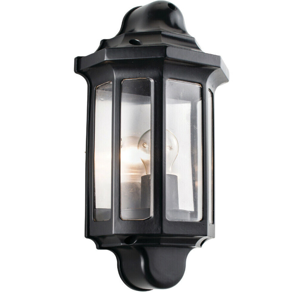 Loops Ip44 Outdoor Wall Satin Half Lantern Traditional Dimmable Porch Lamp Light/Black
