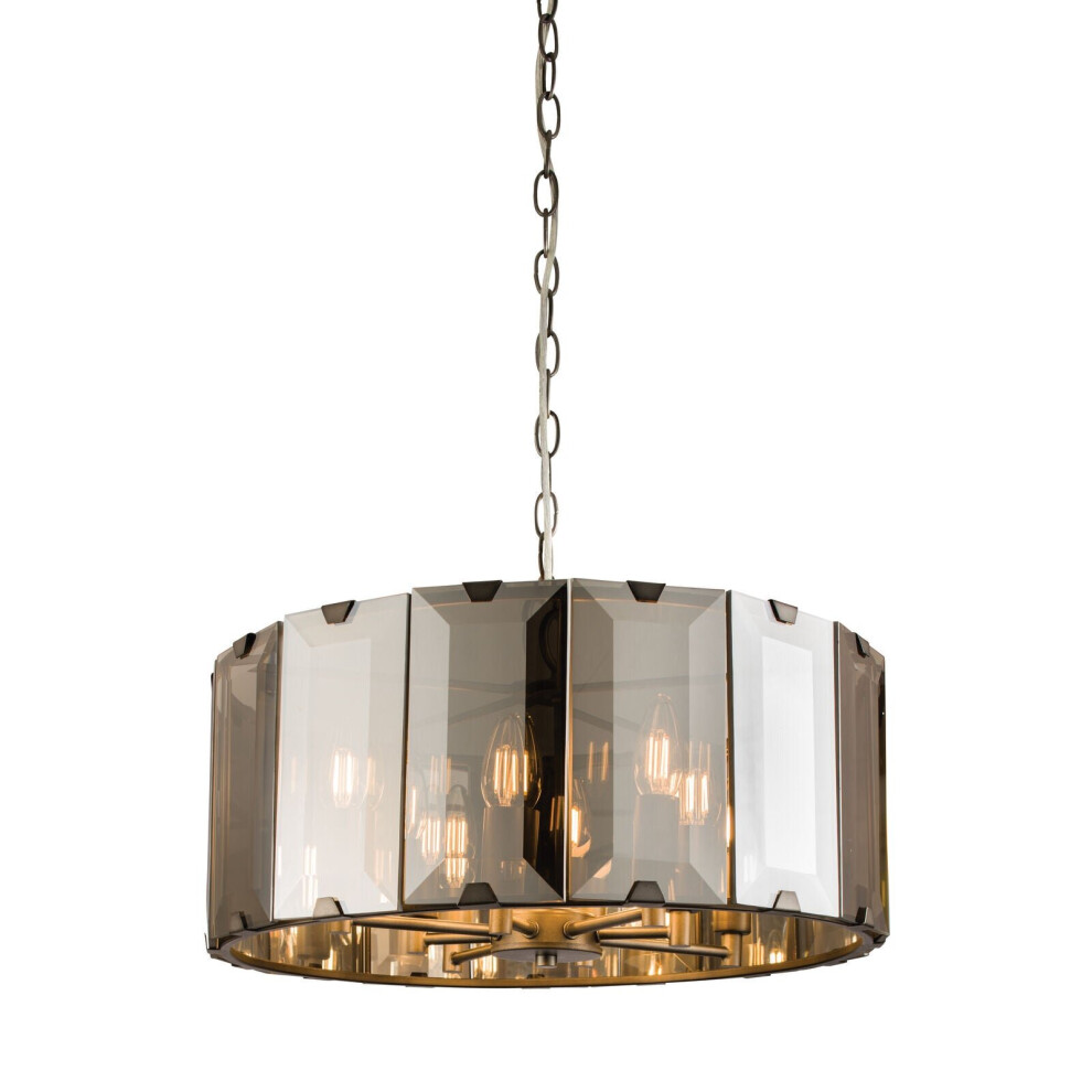 Loops Ceiling Pendant Light Gloss Slate Grey & Smoked Cut Glass 8 X 40W E14