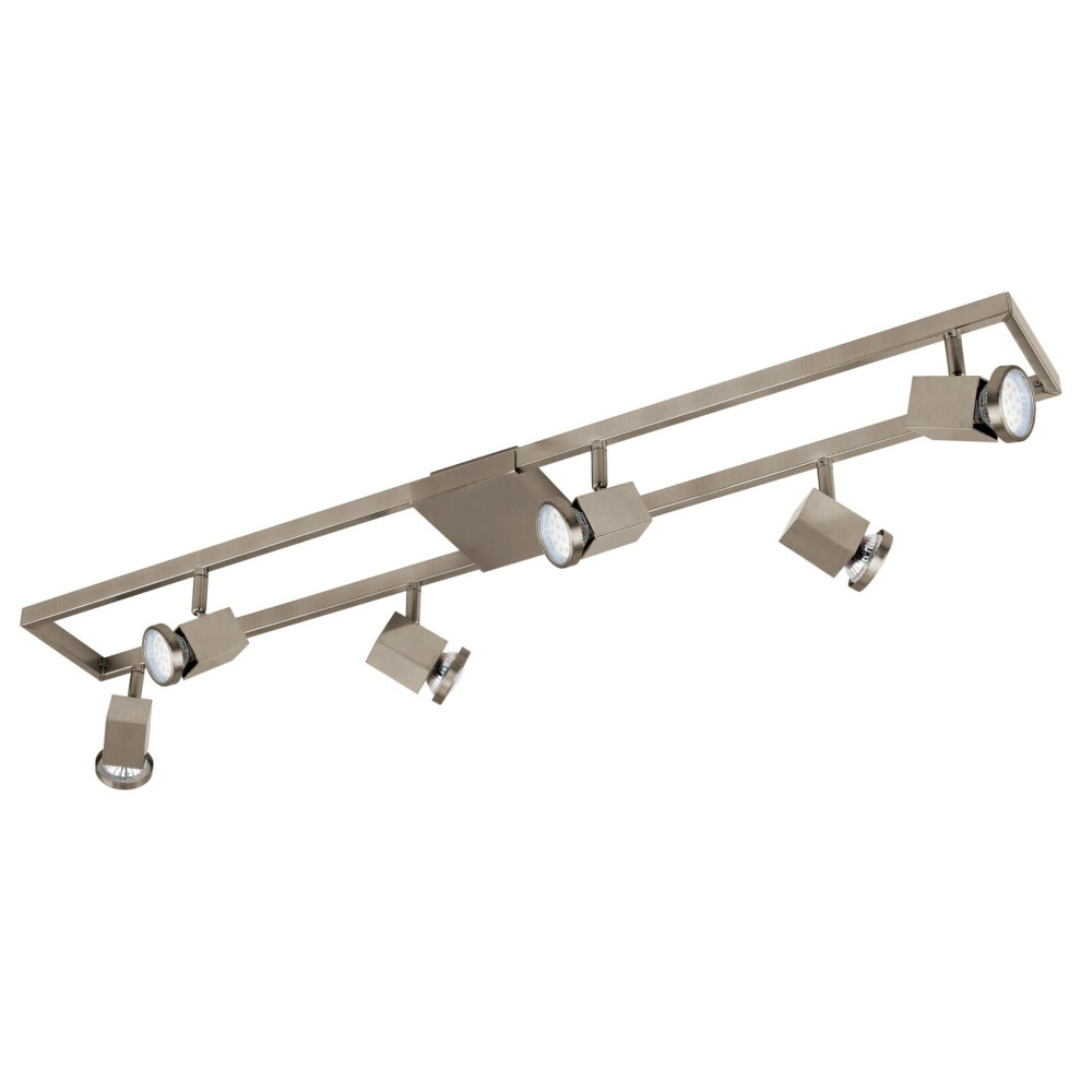 Flush 6 Spot Track Ceiling Light Colour Satin Nickel Shade Bulb GU10 6x5W