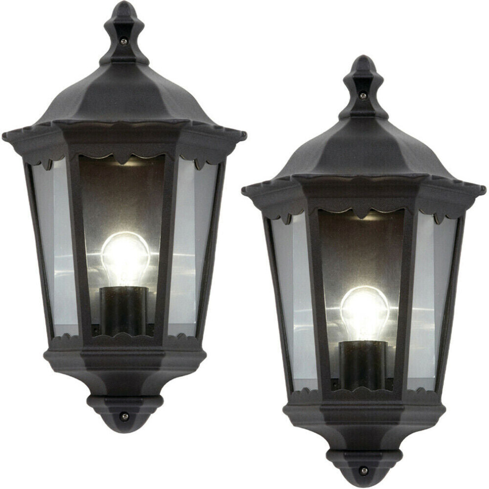 Loops 2 Pack Ip44 Outdoor Wall Matt Traditional Lantern Porch Flush Lamp Light/Black