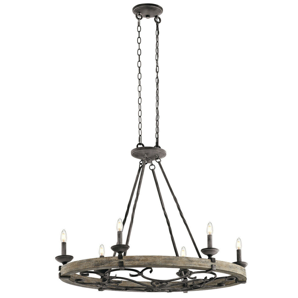 Loops 6 Bulb Chandelier Hanging Pendant Light Weathered Zinc Led E14 60W Bulb