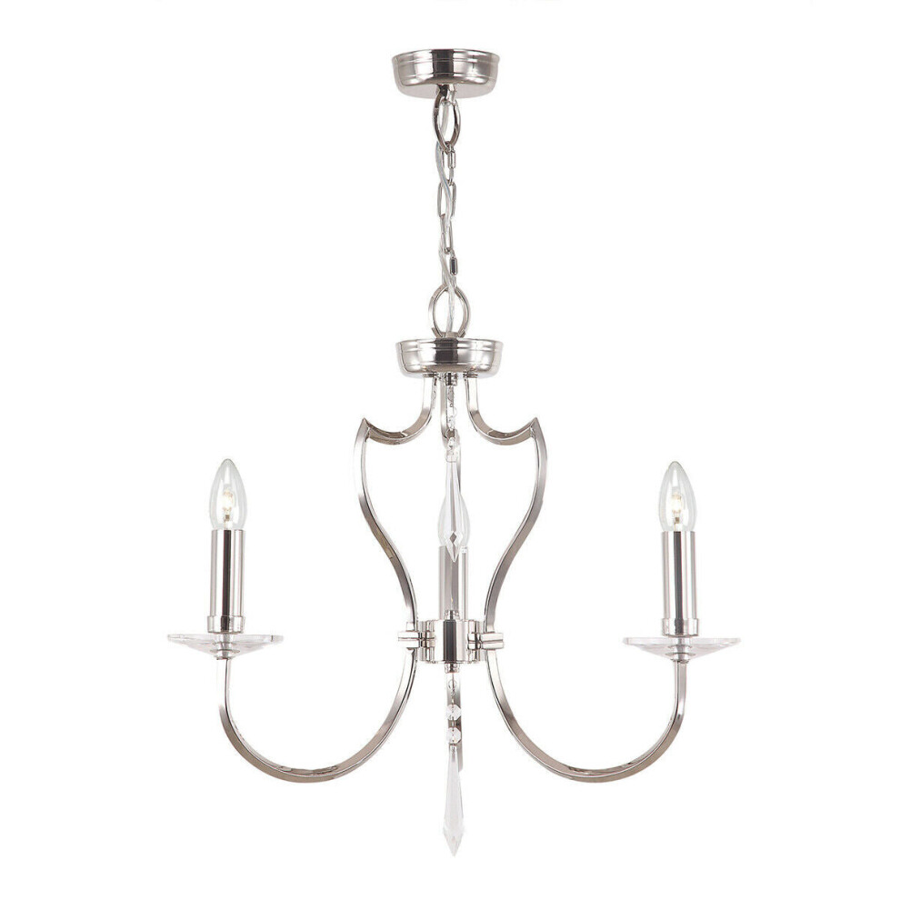 3 Bulb Chandelier LIght Highly Polished Nickel LED E14 60W