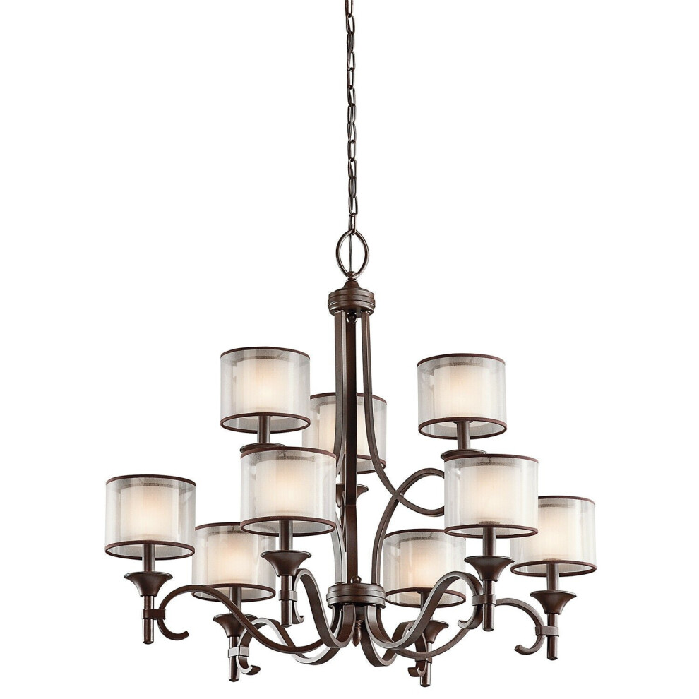 Loops 9Chandelier Umber Metallic Frosted Shade Mission Led E14 60W Light/Bronze