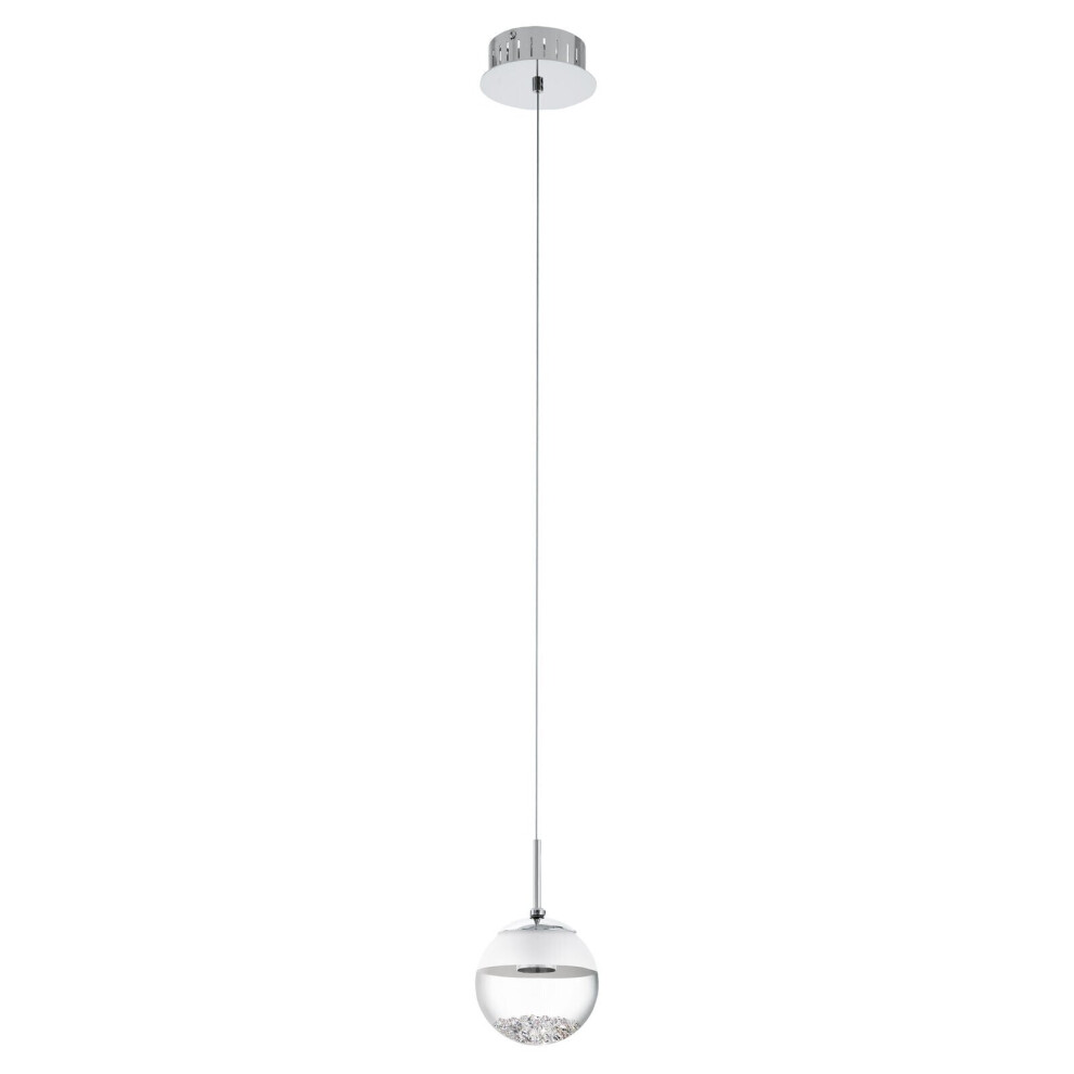 Pendant Light Colour Chrome Shade White Clear Glass Crystal Bulb LED 1x5W