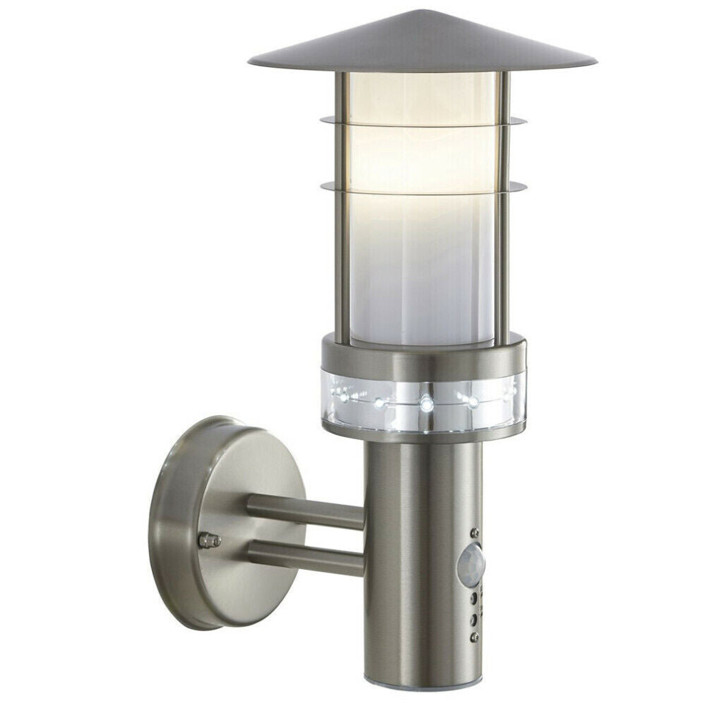 Loops Ip44 Outdoor Led Brushed Steel Pir Wall Lantern Security Outdoor Overhang Light