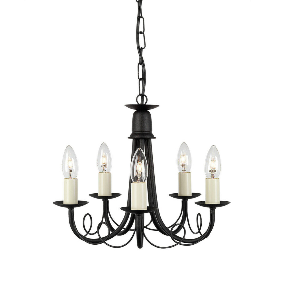 5 Bulb Chandelier Hanging Pendant LIght Black LED E14 60W Bulb
