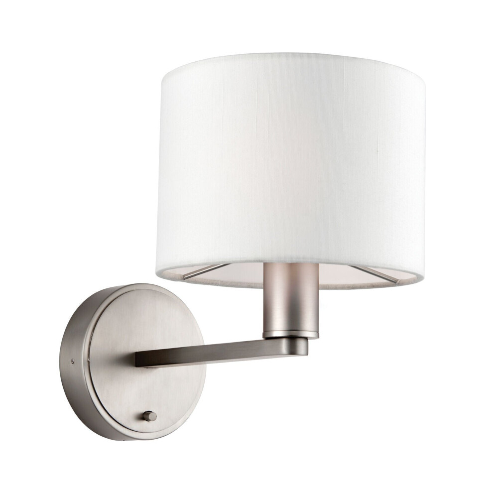 Wall Light Matt Nickel Plate & Vintage White Fabric 40W E14 Dimmable