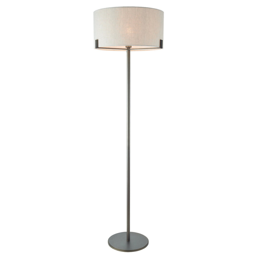Loops Floor Lamp Brushed & Natural Linen 60W E27 Base & Shade Light/Bronze