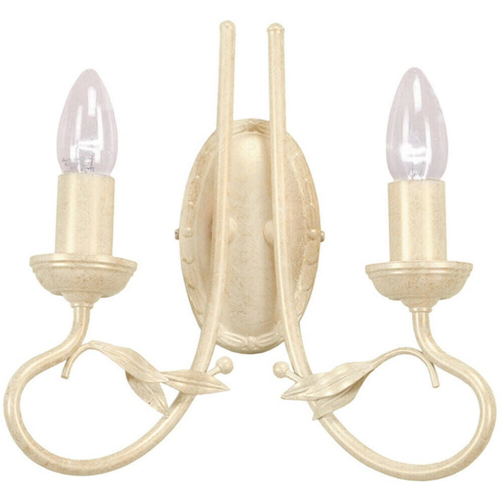 Loops Twin Wall Light Ivory & Gold Metal Leaf Design Frame Can Add Shades Led E14 60W