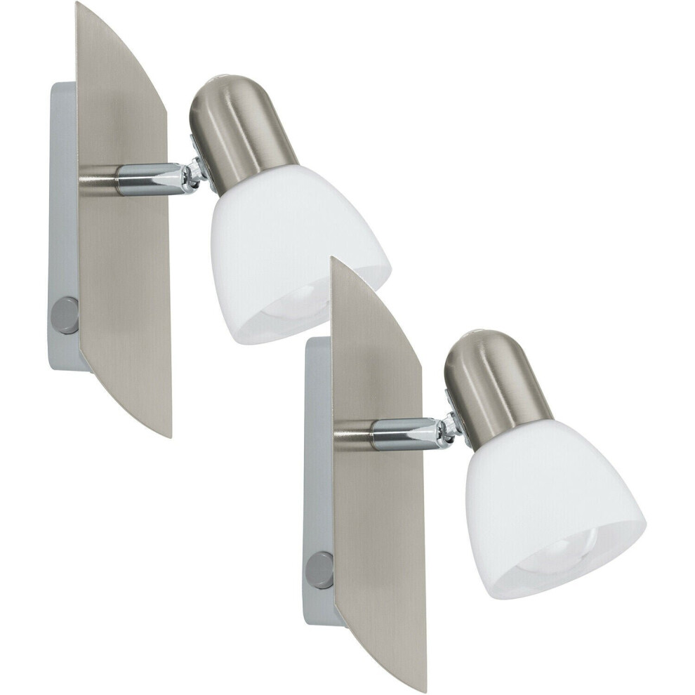 2 PACK Wall Spot Light Colour Satin Nickel Shade White Satin Glass E14 1x25W