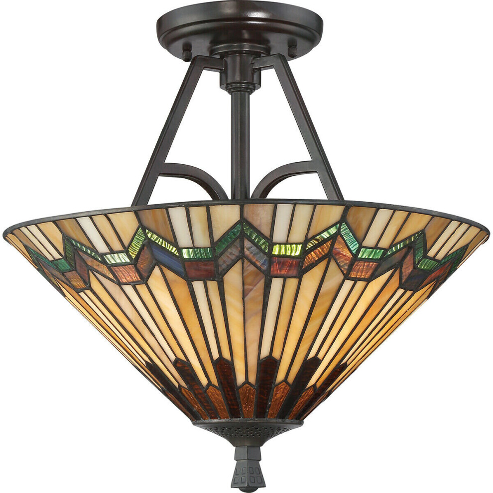 Loops 2 Bulb Semi Flush Uplighter Tiffany Style Glass Valiant Led E27 60W Bronze