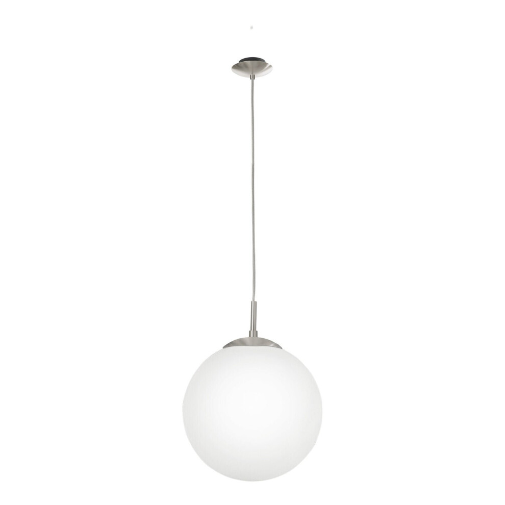 Pendant Light Colour Satin Nickel Shade White Glass Opal Matt Bulb E27 1x60W