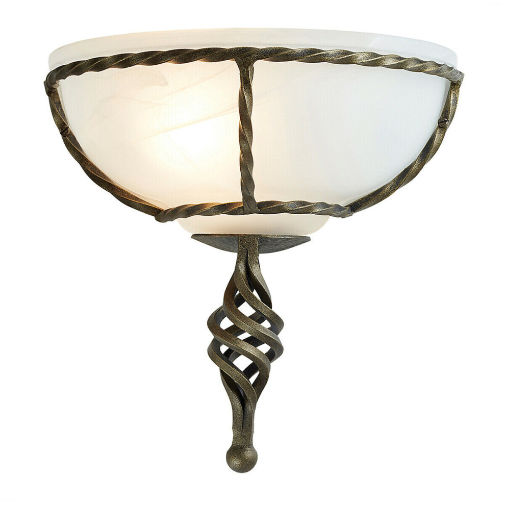 Loops Wall Light Twisted Iron Frame Glass Shade Black Gold Led E27 60W