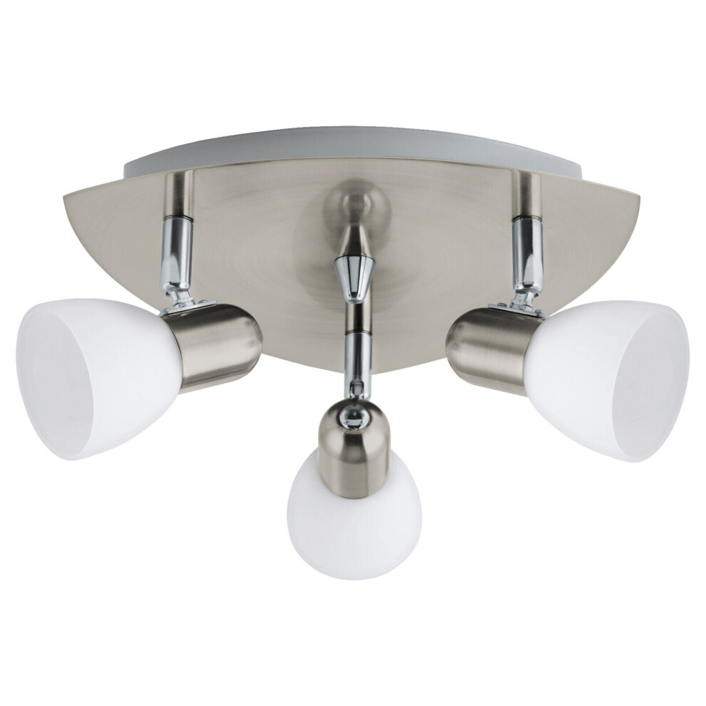 Loops Flush 3 Spot Ceiling Light Satin Nickel Shade White Satin Glass Bulb E14 3X40w
