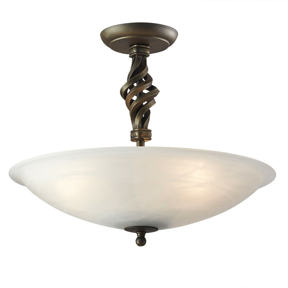 Loops 3 Bulb Semi-Flush Uplighter-Iron-Tight Swirl Stem Design-Led E14 60W Black/Gold