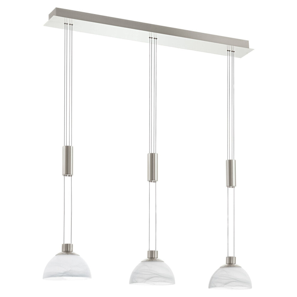 Loops Pendant Colour Satin Nickel Shade Glass Alabaster Bulb Led 3X6w Light/White