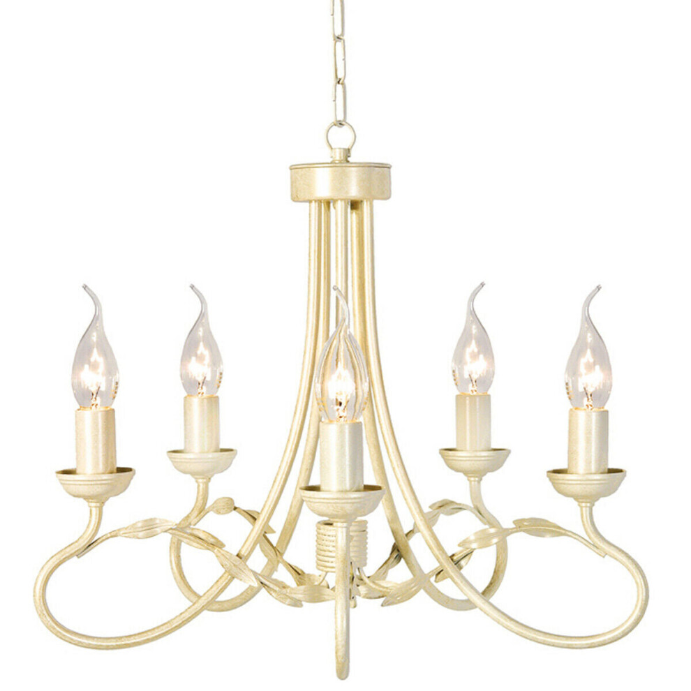 Loops 5 Bulb Chandelier Hanging Pendant Light Ivory Gold Led E14 60W Bulb