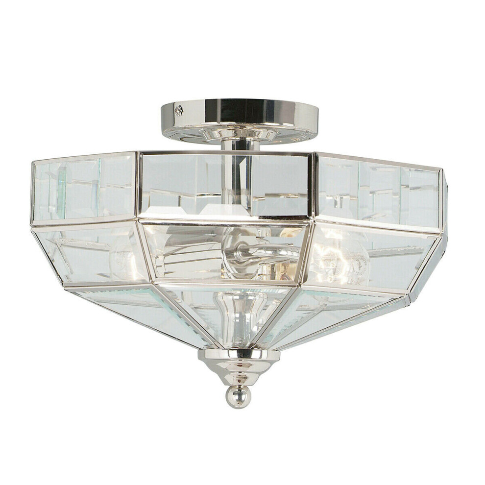 Loops 2 Bulb Semi Flush Highly Polished Nickel Finish Led E27 60W Bulb Light