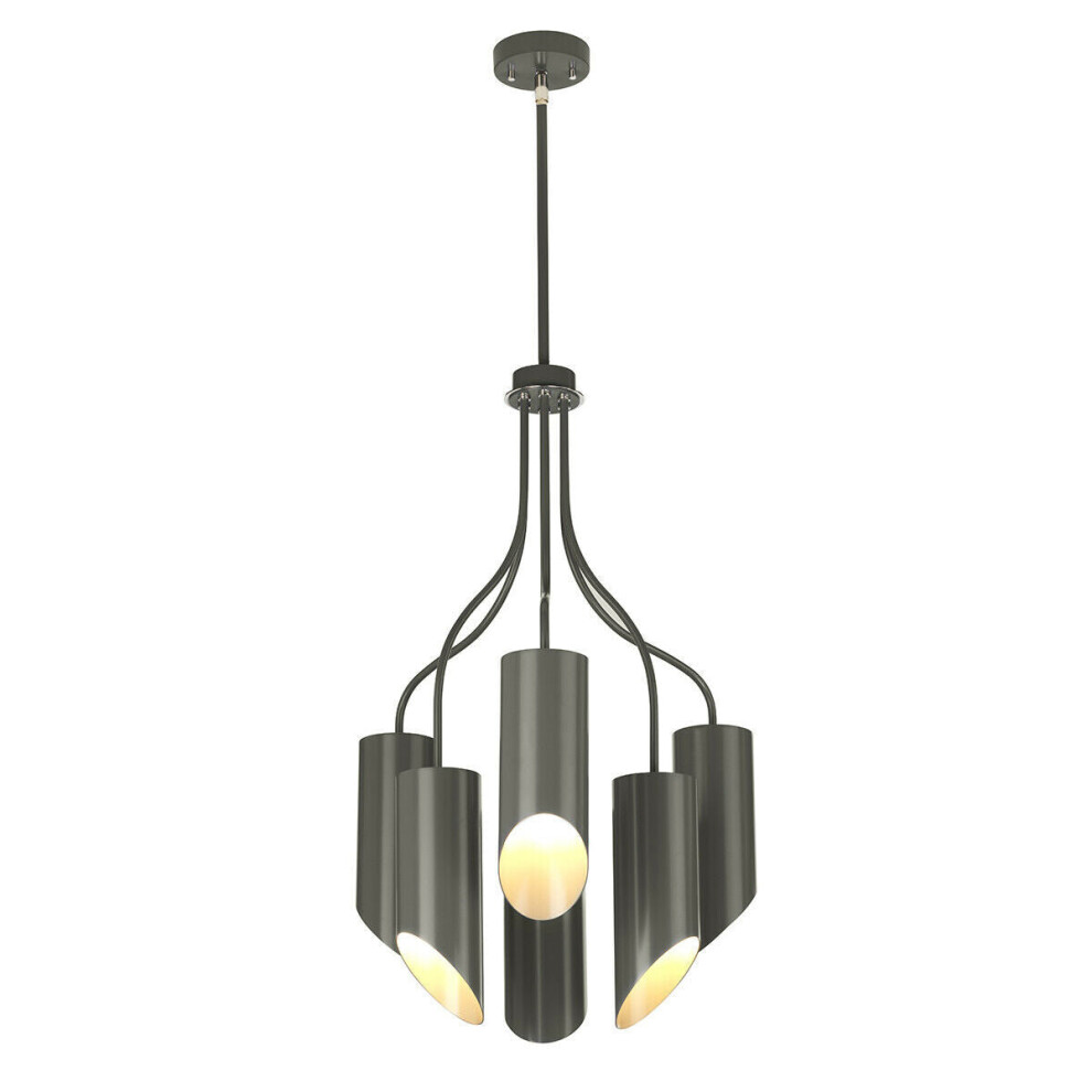 Loops 6 Bulb Chandelier Highly Polished Nickel Led E27 8W Light/Dark/Grey