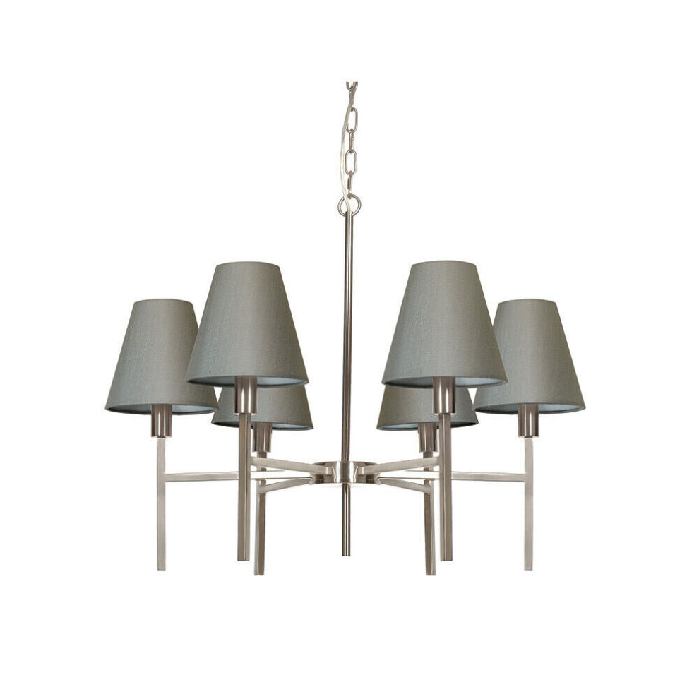 Loops 6 Bulb Chandelier Hanging Pendant Brushed Nickel Led E14 25W Bulb Light