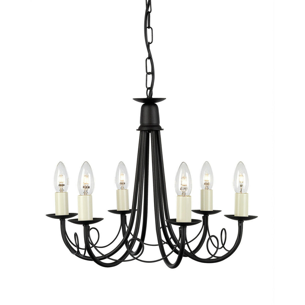 6 Bulb Chandelier Hanging Pendant LIght Black LED E14 60W Bulb
