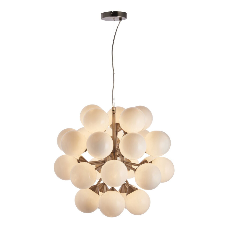Ceiling Pendant Light Satin Nickel Plate & Gloss White Glass 28 x 18W G9