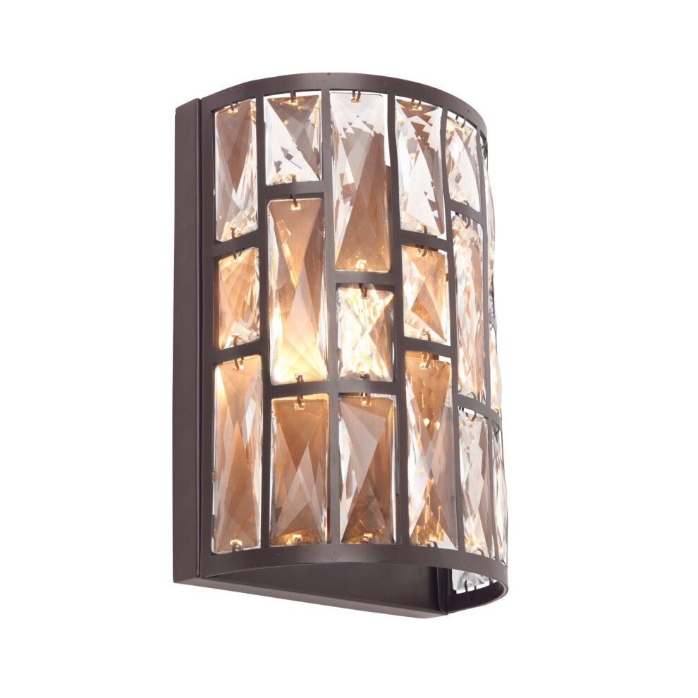 Loops Wall Light Dark Bronze Paint & Clear Crystal 40W E14 Candle Dimmable