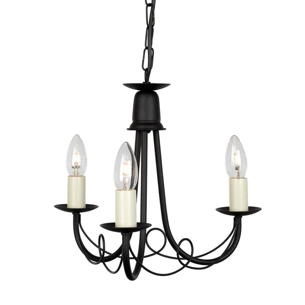 3 Bulb Chandelier Hanging Pendant LIght Black LED E14 60W Bulb