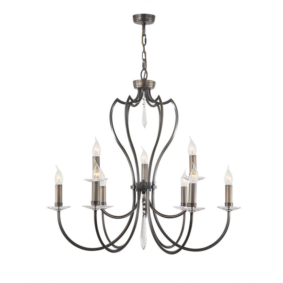 Loops 9 Bulb Chandelier Hanging Pendant Light Dark Bronze Led E14 60W Bulb
