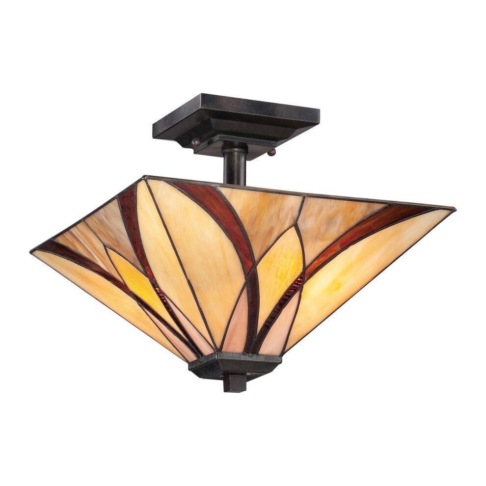 Loops 2 Bulb Semi Flush Ceiling Light Tiffany Style Glass Valiant Bronze Led E27 100W