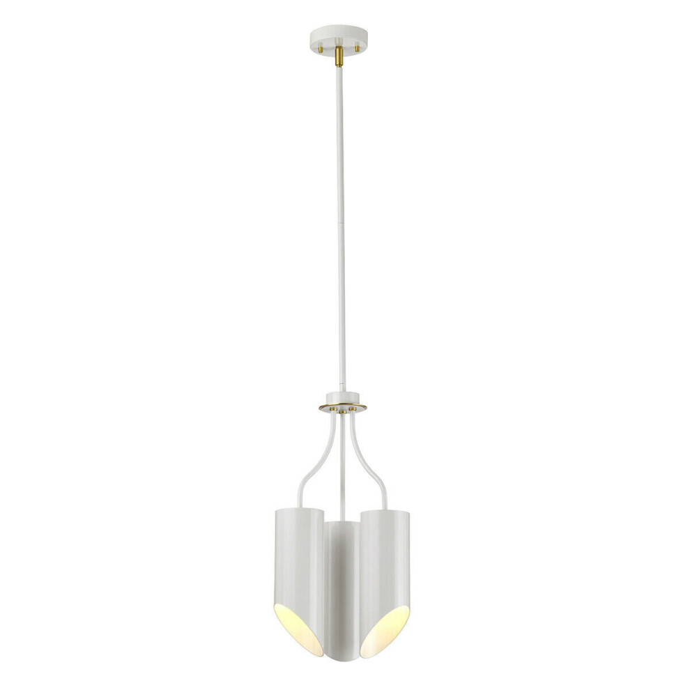 Loops 3 Bulb Chandelier Hanging Pendant Light White Aged Brass Finish Led E27 8W Bulb