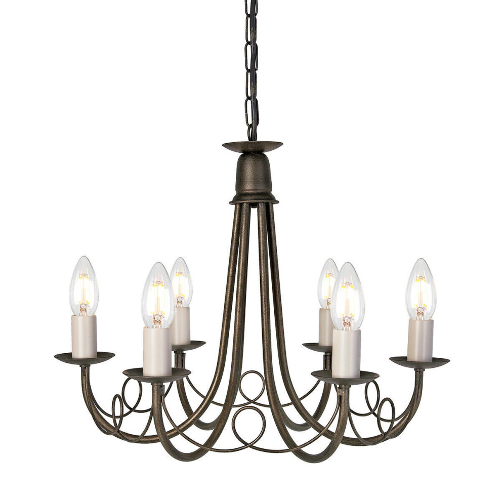 Loops 6 Bulb Chandelier Hanging Pendant Light Ivory Gold Led E14 60W Bulb