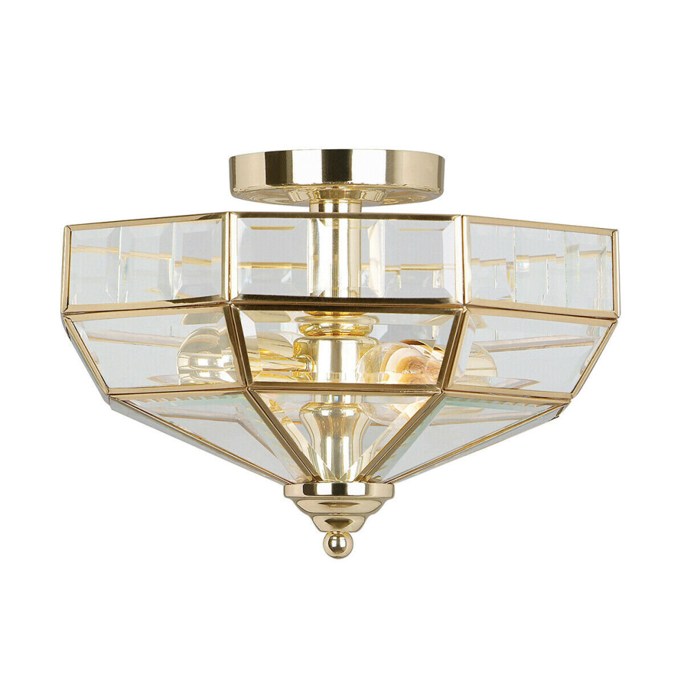 2 Bulb Semi Flush Light Highly Polished Brass Finish LED E27 60W Bulb-image-OPC-P8WKTFY-NEW