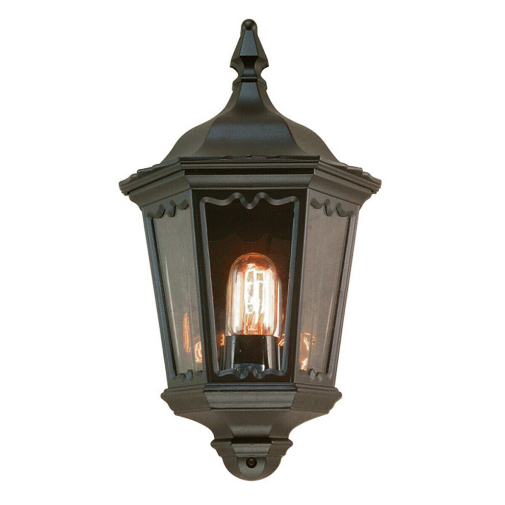 Loops Outdoor Rated Ip43 1 Bulb Half Lantern Wall Light Black Led E27 100W