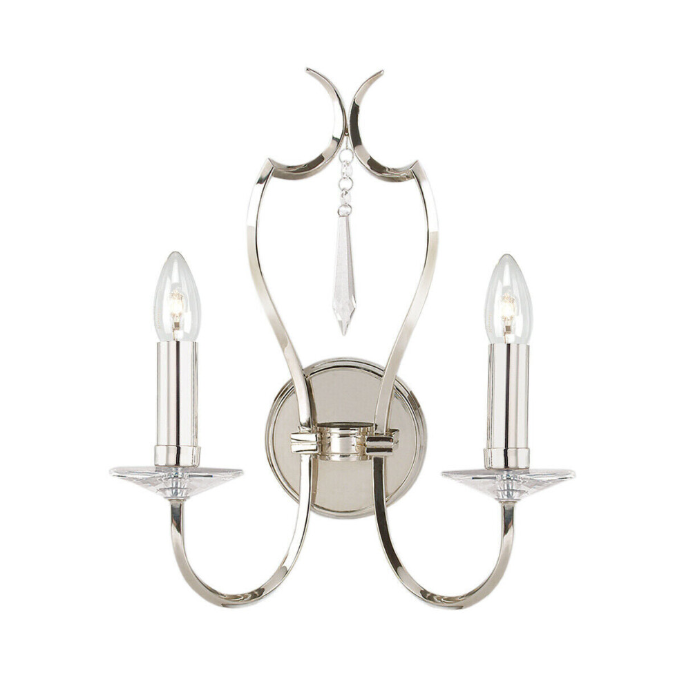 Twin Wall Light Sconce Highly Polished Nickel Finish LED E14 60W Bulb d02070