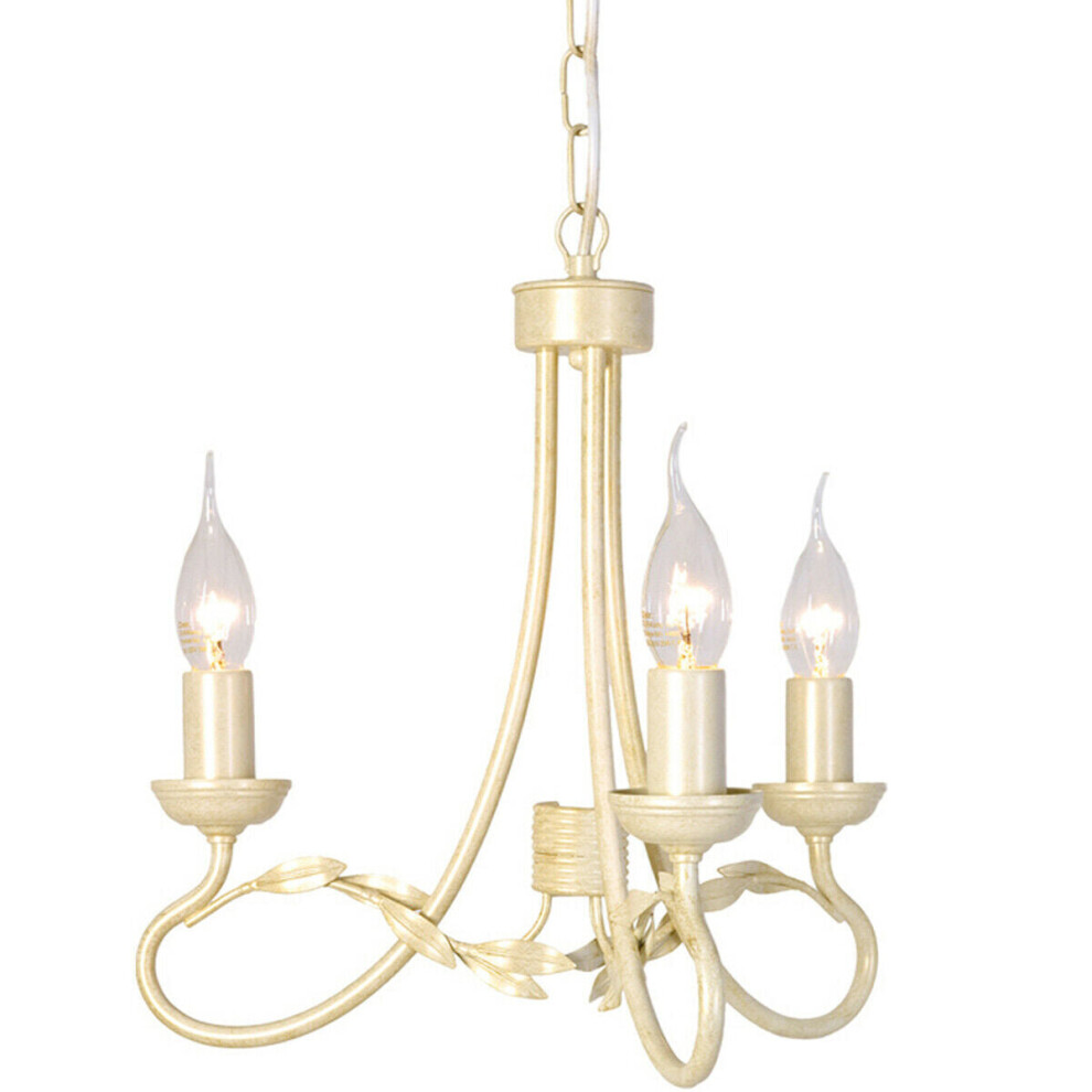 Loops 3 Bulb Chandelier Hanging Pendant Light Ivory Gold Led E14 60W Bulb