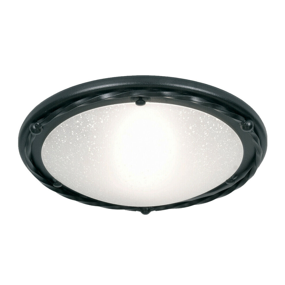 Loops Flush Light Twisted Iron Pattern Surround Opaque Glass Shade Black Led E27 60W