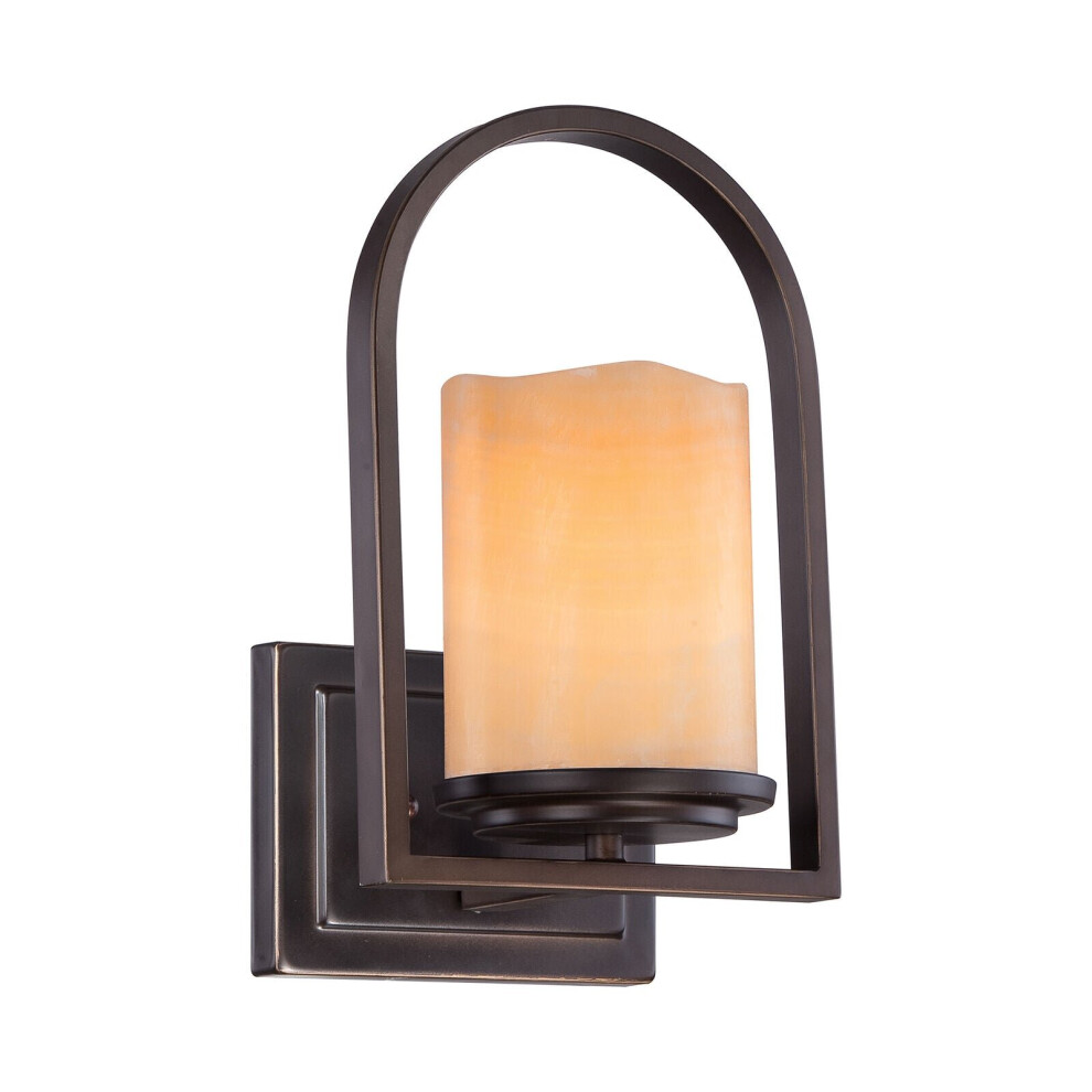 Loops Wall Light-Amber Real Onyx Candle Shape Shade -Palladian Bronze-Led E27 100W