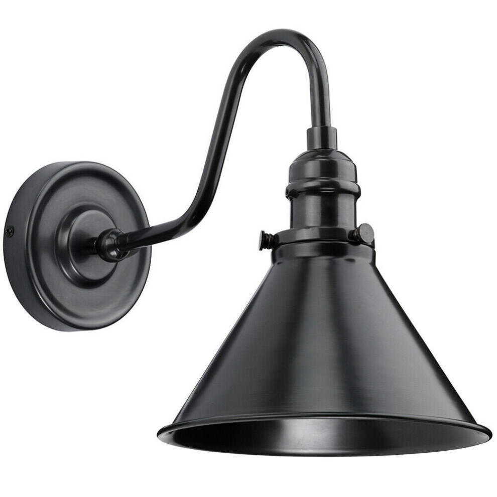 Loops Wall Light Sconce Metal Conical Shade Downlighter Old Bronze Led E27 60W Bulb