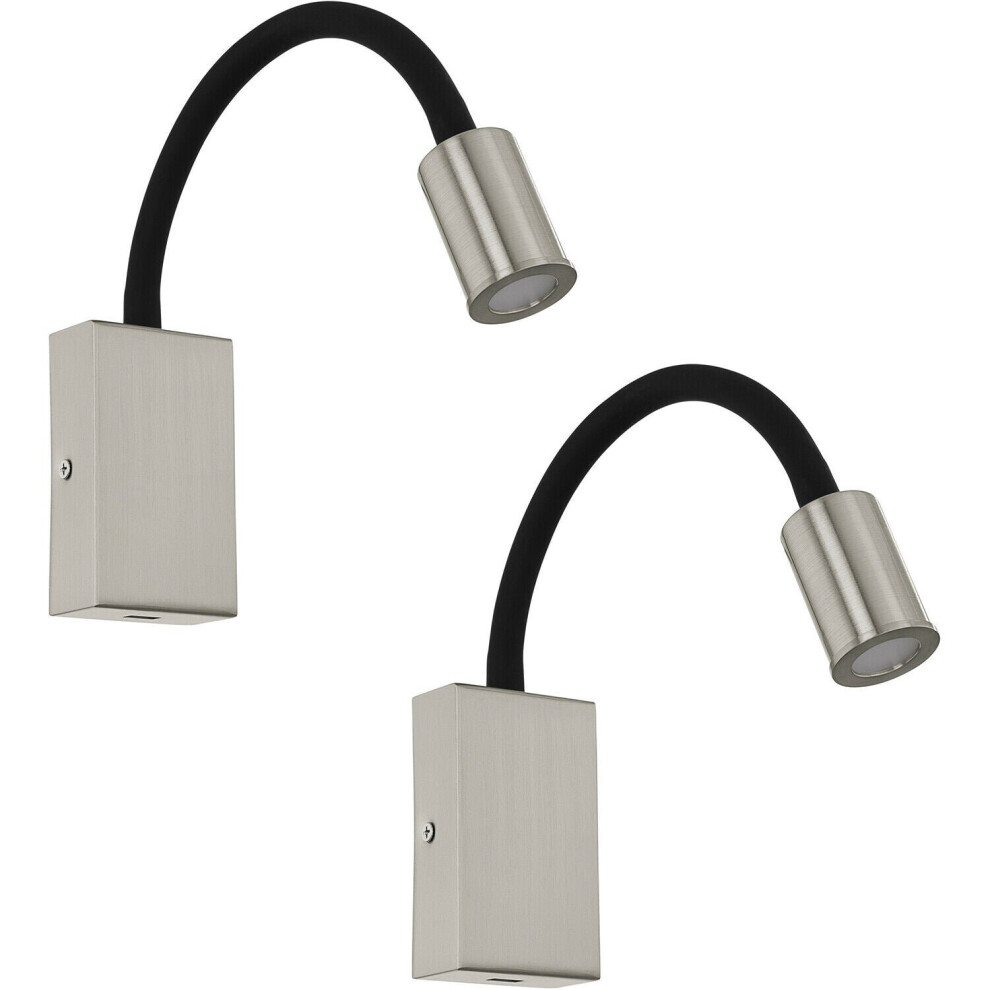 Loops 2 Pack Wall Light Colour Satin Nickel Black Steel & Plasic Led 3.5W Included