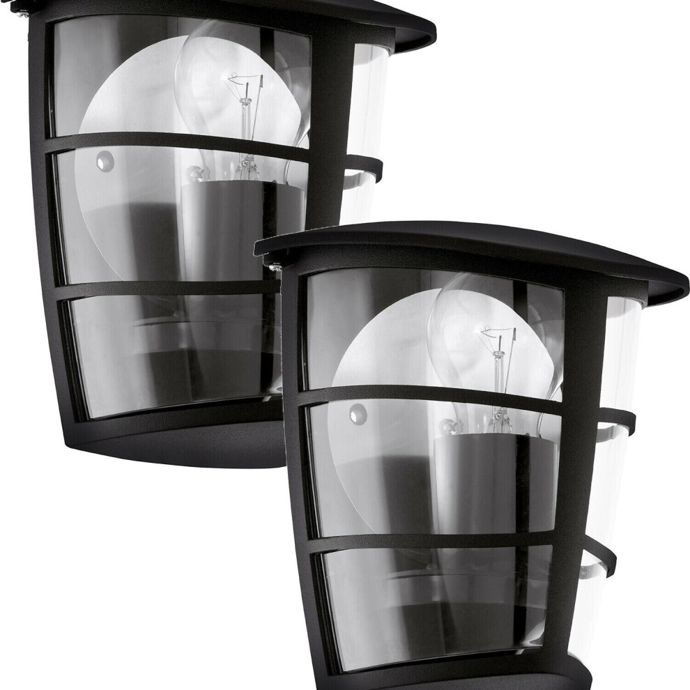 2 PACK IP44 Outdoor Wall Light Black Modern Lantern 1x 60W E27 Porch Lamp